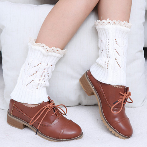 Shark Fin Hollow Lace Short Paragraph Wool Socks Knitted Leggings Female Autumn Winter Boots Booties